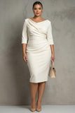 Ivory V Neck Satin Bodycon Plus Size Midi Formal Dress