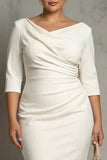 Ivory V Neck Satin Bodycon Plus Size Midi Formal Dress