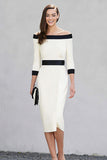 Black and White Off The Shoulder Pencil Midi Dress