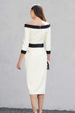Black and White Off The Shoulder Pencil Midi Dress