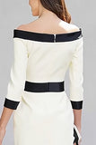 Black and White Off The Shoulder Pencil Midi Dress