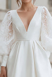 Ivory V-Neck A-Line Bridal Shower Dress With Lace