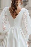 Ivory V-Neck A-Line Bridal Shower Dress With Lace