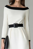 Black and White Off The Shoulder Pencil Work Dress With Belt