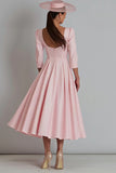 Simple Pink A-Line Square Neck Work Dress