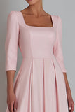 Simple Pink A-Line Square Neck Work Dress