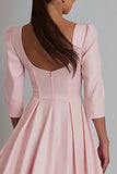Simple Pink A-Line Square Neck Work Dress