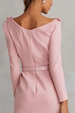 Pink Pencil Long Sleeve Work Dress With 3D Flowers