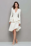 Ivory A-Line Ruffle Long Sleeve Work Dress