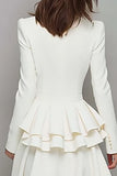 Ivory A-Line Ruffle Long Sleeve Work Dress