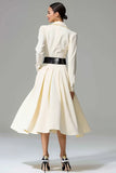 Ivory A-Line Notched Lapel Long Sleeve Work Dress
