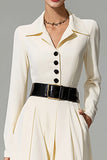 Ivory A-Line Notched Lapel Long Sleeve Work Dress