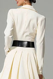 Ivory A-Line Notched Lapel Long Sleeve Work Dress