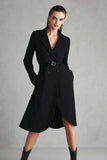 Black Long Sleeve Notched Lapel A-Line Work Dress With Belt
