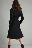 Black Long Sleeve Notched Lapel A-Line Work Dress With Belt