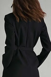 Black Long Sleeve Notched Lapel A-Line Work Dress With Belt