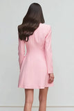 Pink A-Line Peak Lapel Blazer Dress