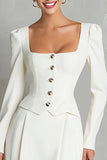 Square Neck A-Line Long Sleeve Ivory Work Dress