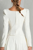 Square Neck A-Line Long Sleeve Ivory Work Dress