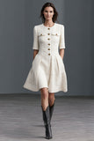 A-Line Ivory Round Neck Work Dress With Half Sleeves