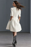 A-Line Ivory Round Neck Work Dress With Half Sleeves