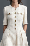 A-Line Ivory Round Neck Work Dress With Half Sleeves