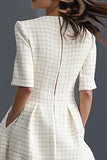 A-Line Ivory Round Neck Work Dress With Half Sleeves