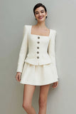 Ivory Long Sleeve A-Line Mini Work Dress
