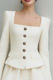 Ivory Long Sleeve A-Line Mini Work Dress