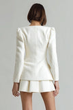 2-Piece Ivory Long Sleeve A-Line Square Neck Work Dress