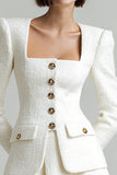 2-Piece Ivory Long Sleeve A-Line Square Neck Work Dress
