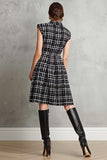 Tweed A-Line Black High Neck Work Dress