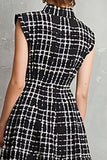 Tweed A-Line Black High Neck Work Dress