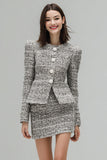 Grey 2-Piece Long Sleeve Tweed Work Dress