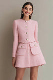 Pink 2-Piece Single Breasted Work Dress With Long Sleeves