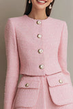 Pink 2-Piece Single Breasted Work Dress With Long Sleeves