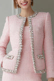 Pink 2-Piece Bodycon Long Sleeve Work Dress