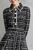 Black A-Line Tweed Collar Neck Work Dress