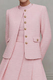 Pink 2-Piece A-Line Tweed Long Sleeve Work Dress