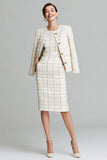 Mix Black Grid Pencil Single Breasted 2-Piece Midi Work Dress