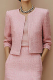 Pink 2-piece Tweed Pencil Midi Work Dress