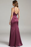 Burgundy Sheath Square Neck Evening Dress With Slit