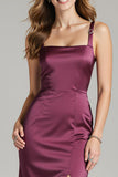 Burgundy Sheath Square Neck Evening Dress With Slit