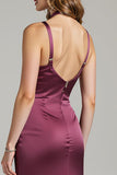 Burgundy Sheath Square Neck Evening Dress With Slit