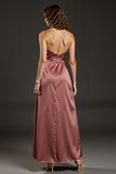Cabernet Sheath Halter Satin Wedding Guest Dress With Slit