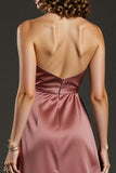 Cabernet Sheath Halter Satin Wedding Guest Dress With Slit