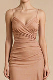 Terracotta Sheath Spaghetti Straps Ruched Maxi Dress