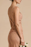 Terracotta Sheath Spaghetti Straps Ruched Maxi Dress