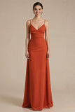 Orange Sheath Spaghetti Straps Maxi Dress