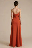 Orange Sheath Spaghetti Straps Maxi Dress